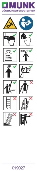 MUNK Sprossen-Aufkleber für Mehrzweckleiter (Stop) Aufkleber 19087, 19146