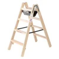 MUNK Stufen-Stehleiter Holz beidseitig begehbar 2x4...
