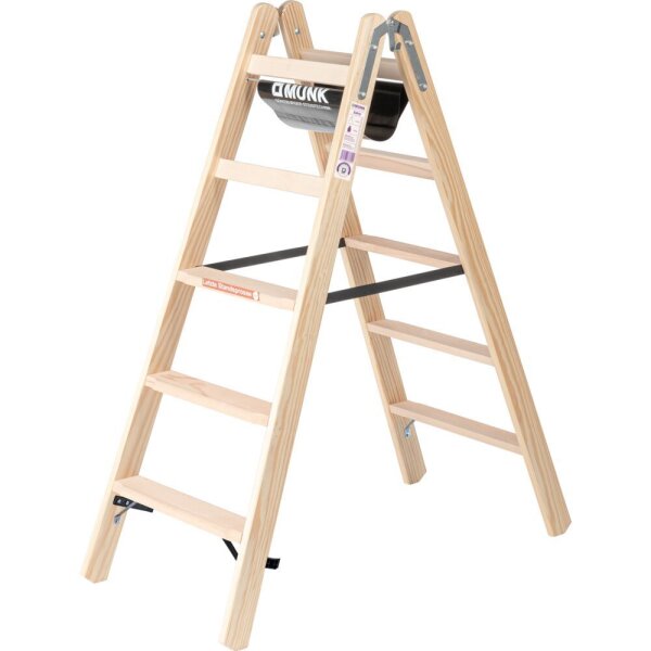 MUNK Stufen-Stehleiter Holz beidseitig begehbar 2x5 Stufen, 33810