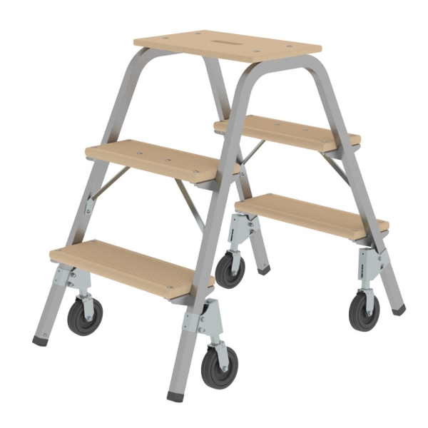 MUNK Stahl-Holz-Tritt mit Bockrollen 2x3 Stufen, 39013
