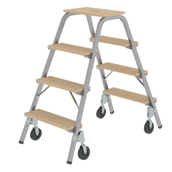 MUNK Stahl-Holz-Tritt mit Bockrollen 2x4 Stufen, 39014