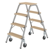 MUNK Stahl-Holz-Tritt mit Bockrollen 2x4 Stufen, 39014