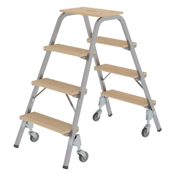 MUNK Stahl-Holz-Tritt mit Lenkrollen 2x4 Stufen, 39024