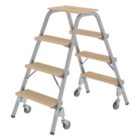 MUNK Stahl-Holz-Tritt mit Lenkrollen 2x4 Stufen, 39024