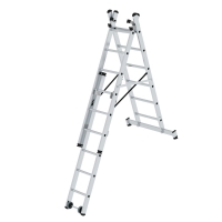MUNK Sprossen-Mehrzweckleiter 3-teilig mit nivello®-Traverse und Wandlaufrollen 3x6 Sprossen, 33306