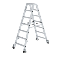 MUNK Stufen-Stehleiter beidseitig begehbar mit Rollen 2x7...