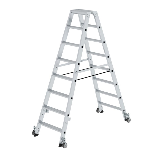 MUNK Stufen-Stehleiter beidseitig begehbar mit Rollen 2x8 Stufen, 41216