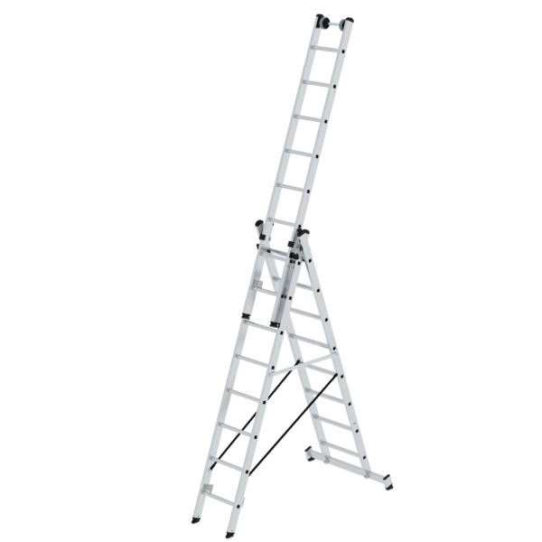 MUNK Sprossen-Mehrzweckleiter 3-teilig mit nivello®-Traverse und Wandlaufrollen 3x8 Sprossen, 33308