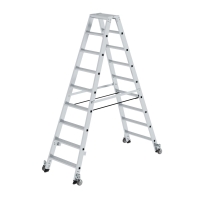 MUNK Stufen-Stehleiter beidseitig begehbar mit Rollen 2x9...