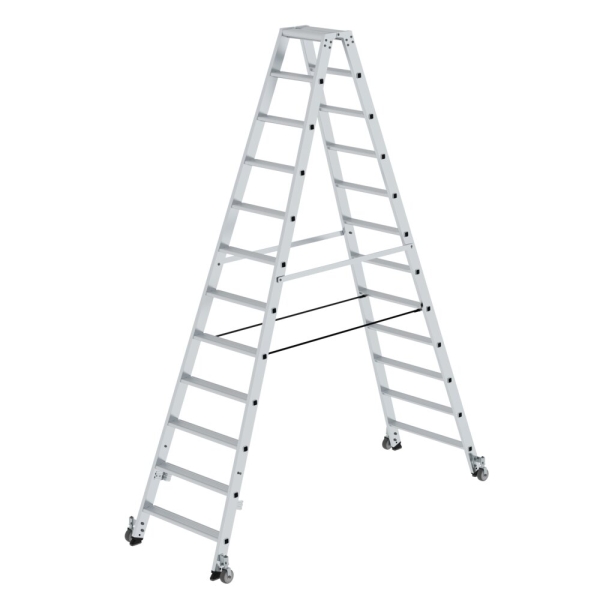 MUNK Stufen-Stehleiter beidseitig begehbar mit Rollen 2x12 Stufen, 41224