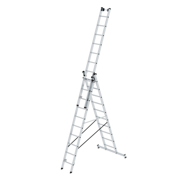 MUNK Sprossen-Mehrzweckleiter 3-teilig mit nivello®-Traverse und Wandlaufrollen 3x10 Sprossen, 33310