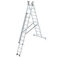 MUNK Sprossen-Mehrzweckleiter 3-teilig mit nivello®-Traverse und Wandlaufrollen 3x10 Sprossen, 33310