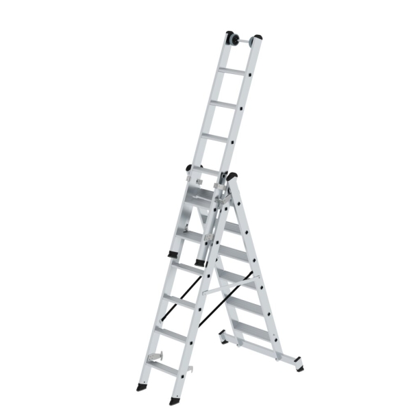 MUNK Stufen-Mehrzweckleiter 3-teilig mit nivello®-Traverse 3x6 Stufen, 33318
