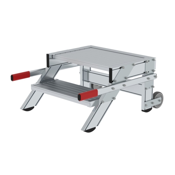MUNK Arbeitspodest fahrbar, Stufenbreite 600 mm, Aluminium geriffelt 2 Stufen, 50011