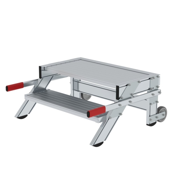 MUNK Arbeitspodest fahrbar, Stufenbreite 800 mm, Aluminium geriffelt 2 Stufen, 50015