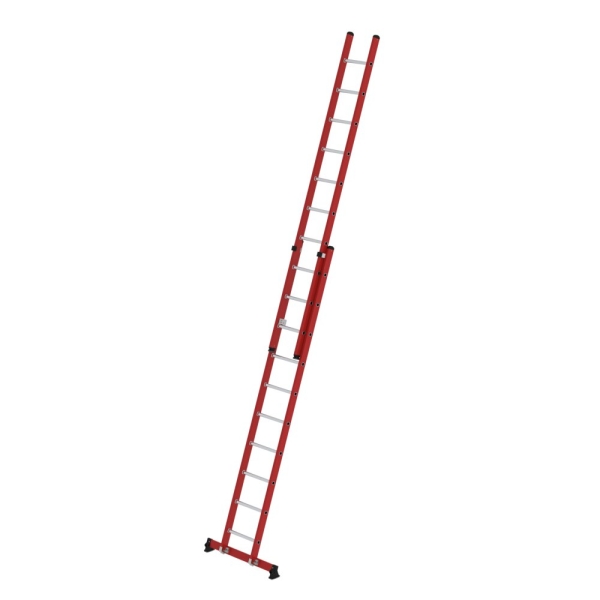 MUNK Sprossen-Schiebeleiter 2-teilig GFK/Alu mit nivello®-Traverse 2x10 Sprossen, 35530