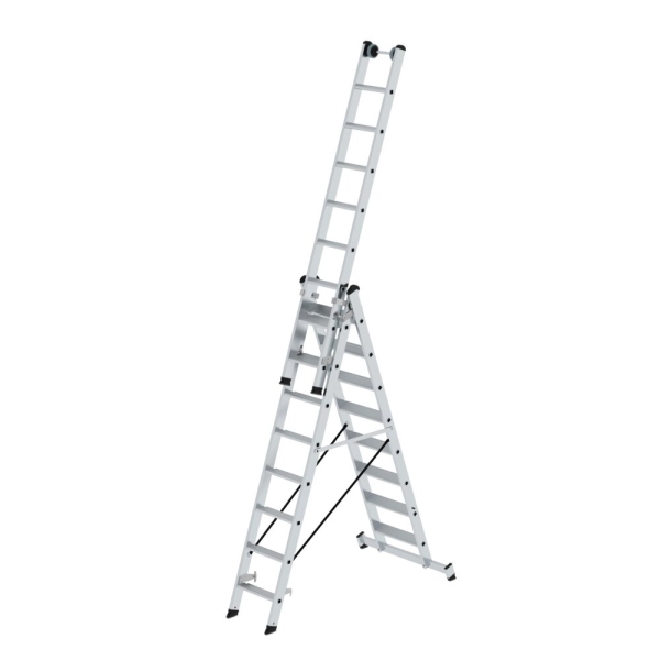MUNK Stufen-Mehrzweckleiter 3-teilig mit nivello®-Traverse 3x8 Stufen, 33324