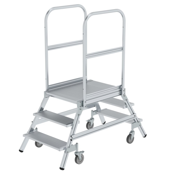 MUNK Podesttreppe beidseitig begehbar mit Federrollen Aluminium geriffelt 3 Stufen, 50203