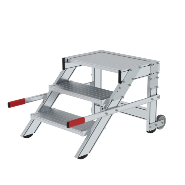 MUNK Arbeitspodest fahrbar, Stufenbreite 600 mm, Aluminium geriffelt 3 Stufen, 50012