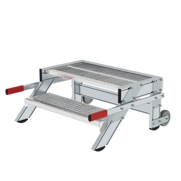 MUNK Arbeitspodest fahrbar, Stufenbreite 800 mm, Stahl-Gitterrost 2 Stufen, 50434