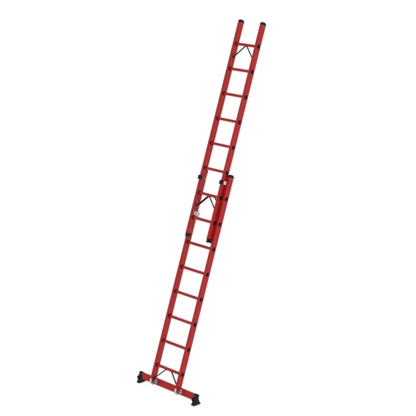MUNK Sprossen-Schiebeleiter 2-teilig GFK mit nivello® Traverse 2x8 Sprossen, 36628