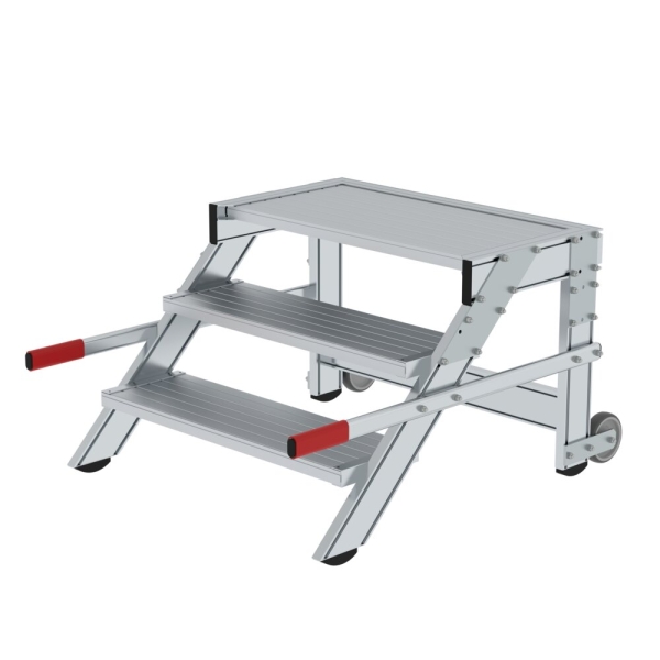 MUNK Arbeitspodest fahrbar, Stufenbreite 800 mm, Aluminium geriffelt 3 Stufen, 50016