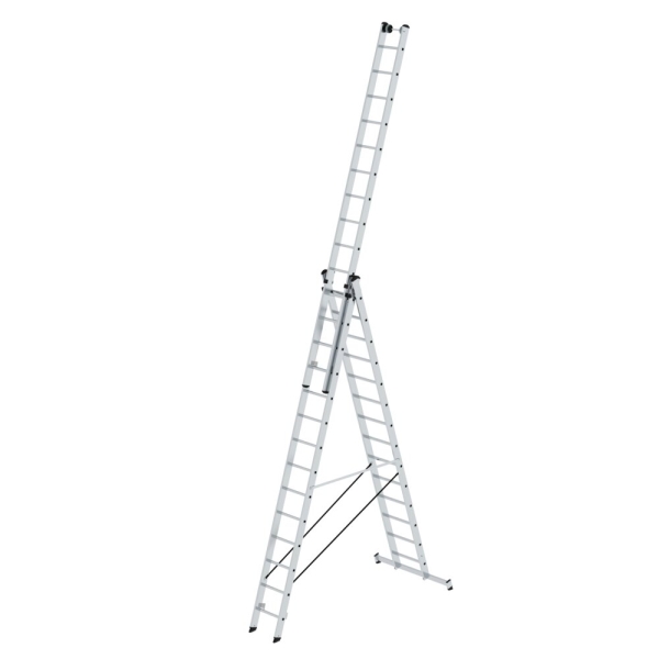 MUNK Sprossen-Mehrzweckleiter 3-teilig mit nivello®-Traverse und Wandlaufrollen 3x14 Sprossen, 33314