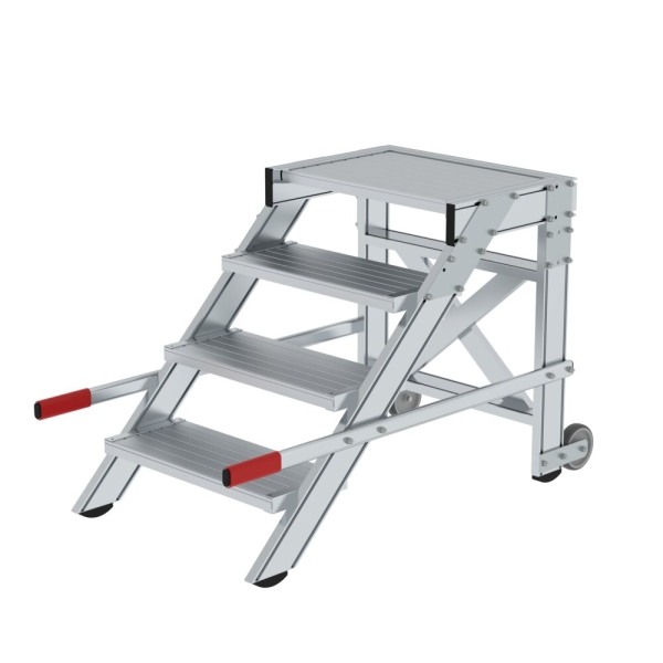 MUNK Arbeitspodest fahrbar, Stufenbreite 600 mm, Aluminium geriffelt 4 Stufen, 50013