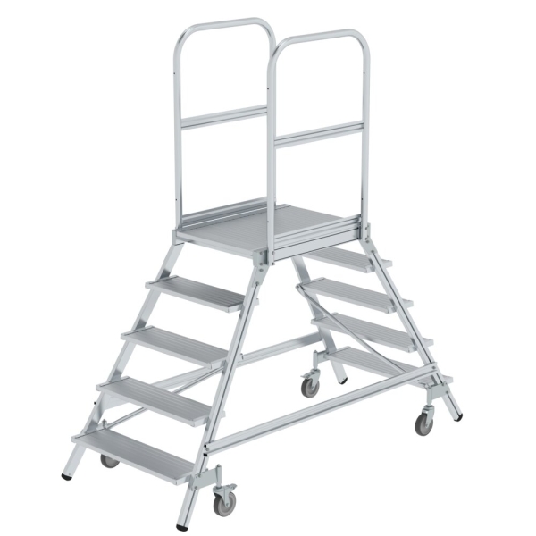 MUNK Podesttreppe beidseitig begehbar mit Federrollen Aluminium geriffelt 5 Stufen, 50205