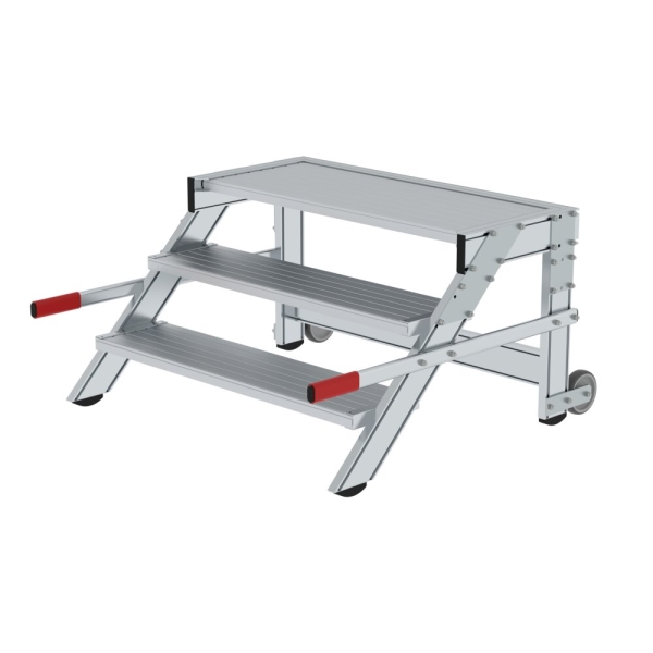 MUNK Arbeitspodest fahrbar, Stufenbreite 1000 mm, Aluminium geriffelt 3 Stufen, 50020