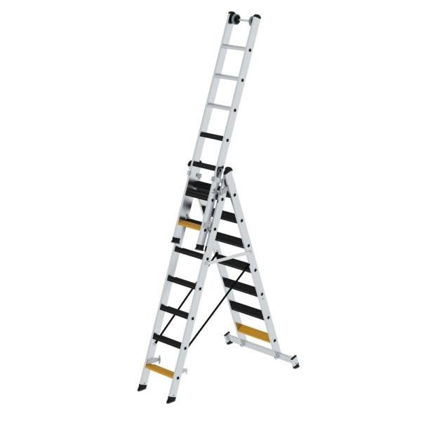 MUNK Stufen-Mehrzweckleiter 3-teilig mit nivello®-Traverse und clip-step R13 3x7 Stufen, 33322