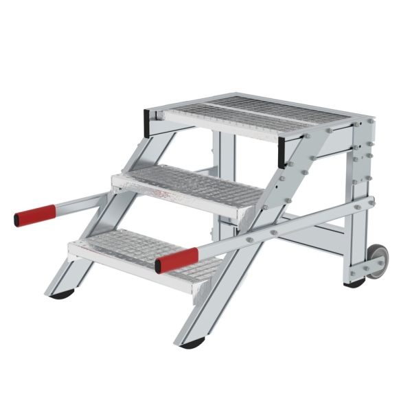 MUNK Arbeitspodest fahrbar, Stufenbreite 600 mm, Stahl-Gitterrost 3 Stufen, 50431
