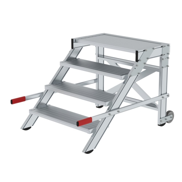 MUNK Arbeitspodest fahrbar, Stufenbreite 800 mm, Aluminium geriffelt 4 Stufen, 50017