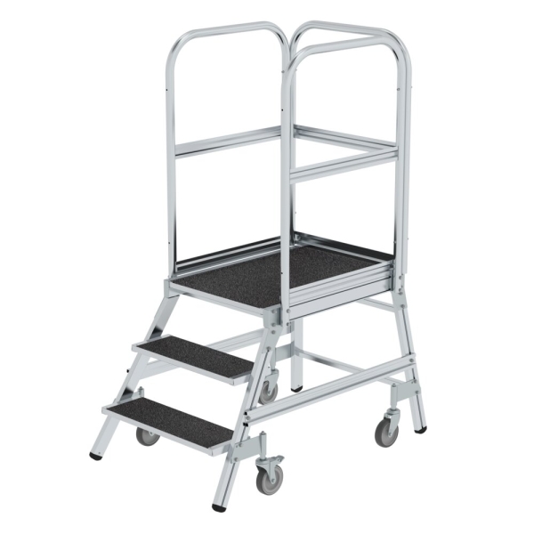MUNK Podesttreppe eins. begehbar mit Federrollen Korundbeschichtung R13 3 Stufen, 54103