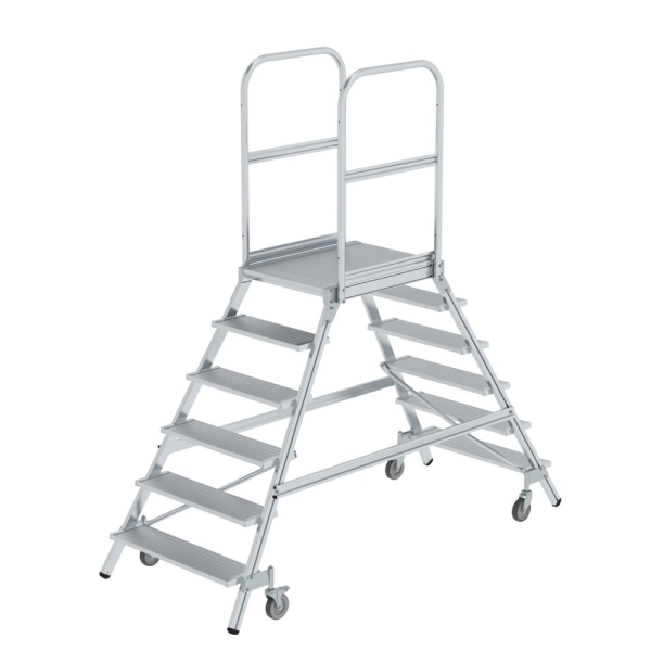 MUNK Podesttreppe beidseitig begehbar mit Federrollen Aluminium geriffelt 6 Stufen, 50206