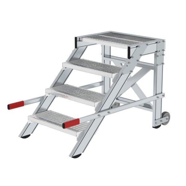 MUNK Arbeitspodest fahrbar, Stufenbreite 600 mm, Stahl-Gitterrost 4 Stufen, 50432