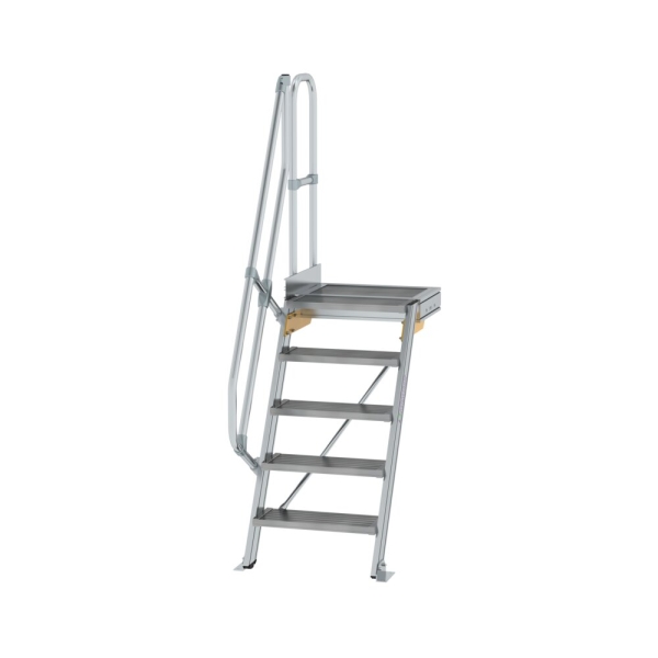 MUNK Treppe mit Plattform 60° Stufenbreite 600 mm 5 Stufen Aluminium geriffelt, 600365