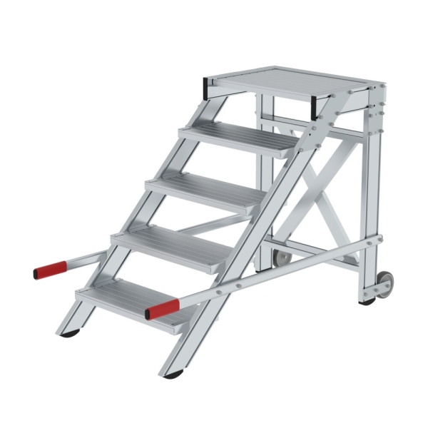 MUNK Arbeitspodest fahrbar, Stufenbreite 600 mm, Aluminium geriffelt 5 Stufen, 50014