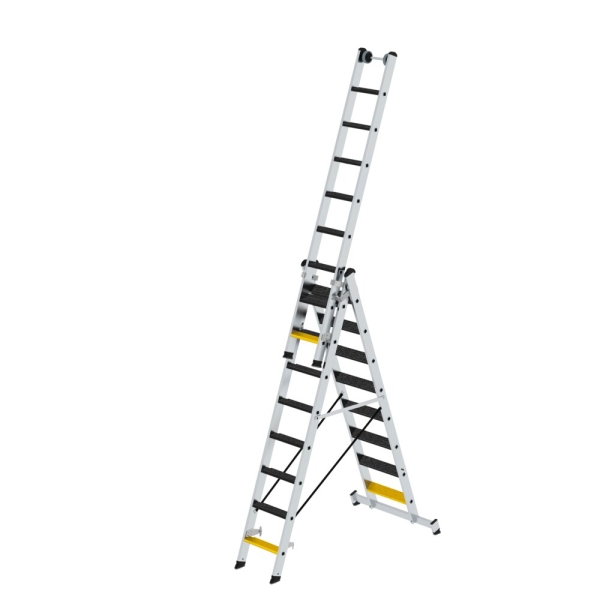 MUNK Stufen-Mehrzweckleiter 3-teilig mit nivello®-Traverse und clip-step R13 3x8 Stufen, 33325