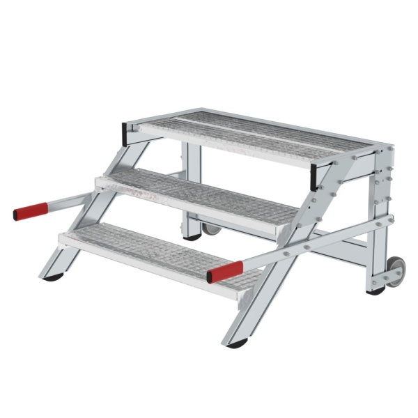 MUNK Arbeitspodest fahrbar, Stufenbreite 1000 mm, Stahl-Gitterrost 3 Stufen, 50439