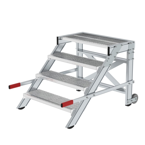MUNK Arbeitspodest fahrbar, Stufenbreite 800 mm, Stahl-Gitterrost 4 Stufen, 50436