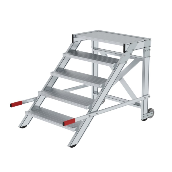 MUNK Arbeitspodest fahrbar, Stufenbreite 800 mm, Aluminium geriffelt 5 Stufen, 50018