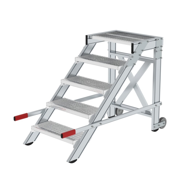 MUNK Arbeitspodest fahrbar, Stufenbreite 600 mm, Stahl-Gitterrost 5 Stufen, 50433