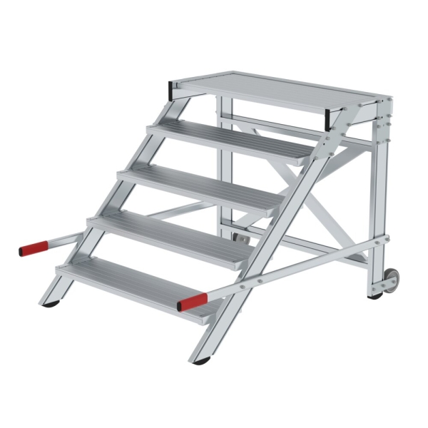 MUNK Arbeitspodest fahrbar, Stufenbreite 1000 mm, Aluminium geriffelt 5 Stufen, 50022