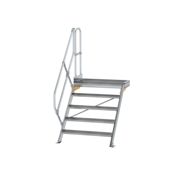 MUNK Treppe mit Plattform 45° Stufenbreite 800 mm 5 Stufen Aluminium geriffelt, 600445