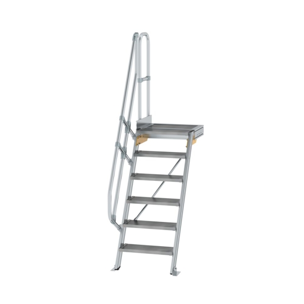 MUNK Treppe mit Plattform 60° Stufenbreite 600 mm 6 Stufen Aluminium geriffelt, 600366