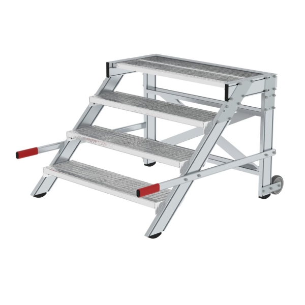 MUNK Arbeitspodest fahrbar, Stufenbreite 1000 mm, Stahl-Gitterrost 4 Stufen, 50440