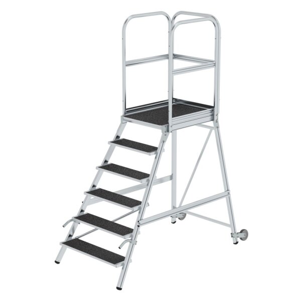 MUNK Podesttreppe einseitig begehbar mit Rollen & Griffen Korrundbesch. R13 6 Stufen, 55106