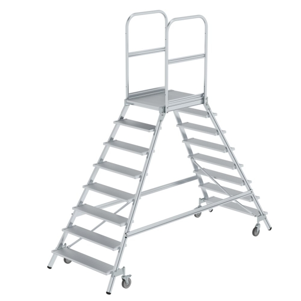 MUNK Podesttreppe beidseitig begehbar mit Federrollen Aluminium geriffelt 8 Stufen, 50208