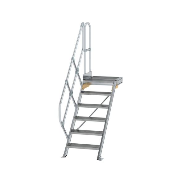 MUNK Treppe mit Plattform 45° Stufenbreite 600 mm 6 Stufen Aluminium geriffelt, 600426